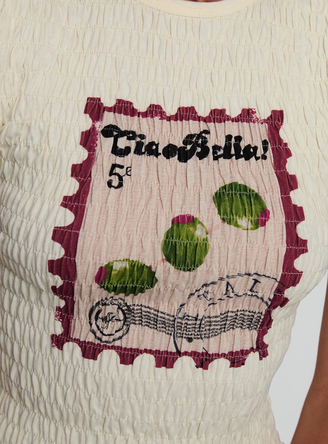 Ciao Bella Shirred Graphic Top Cream