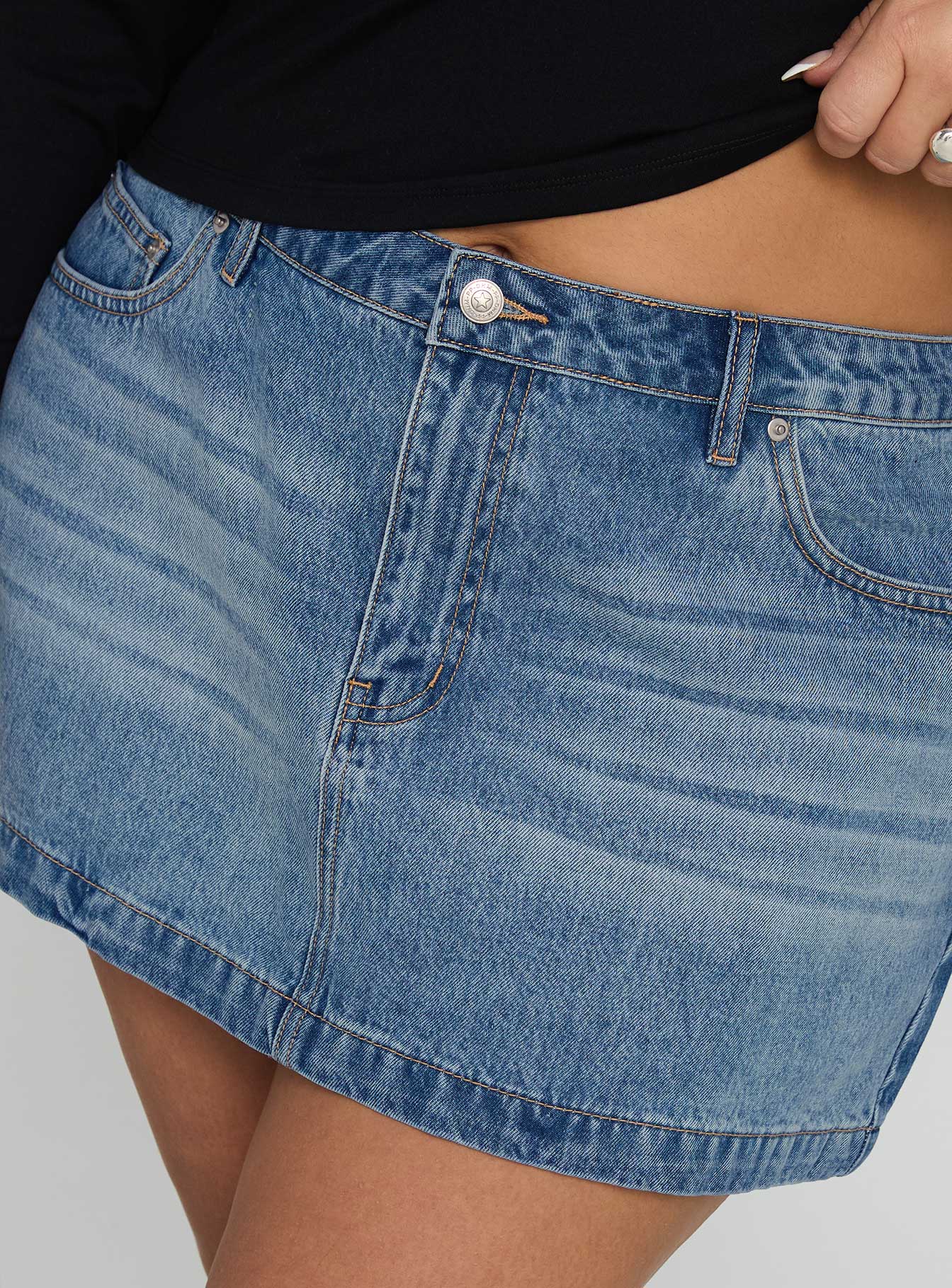 Fossils Denim Mini Skirt Blue Curve
