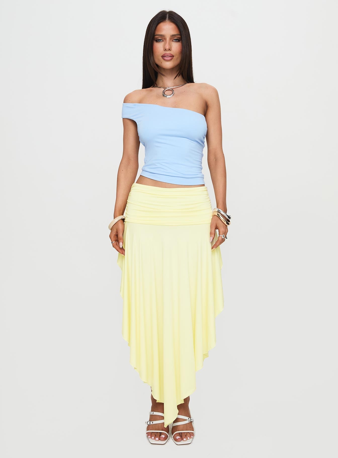 Symphonia Asymmetrical Midi Skirt Butter Yellow