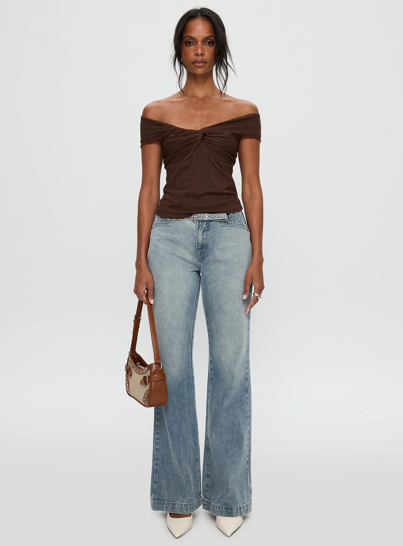Suspiria Twist Off Shoulder Top Chocolate