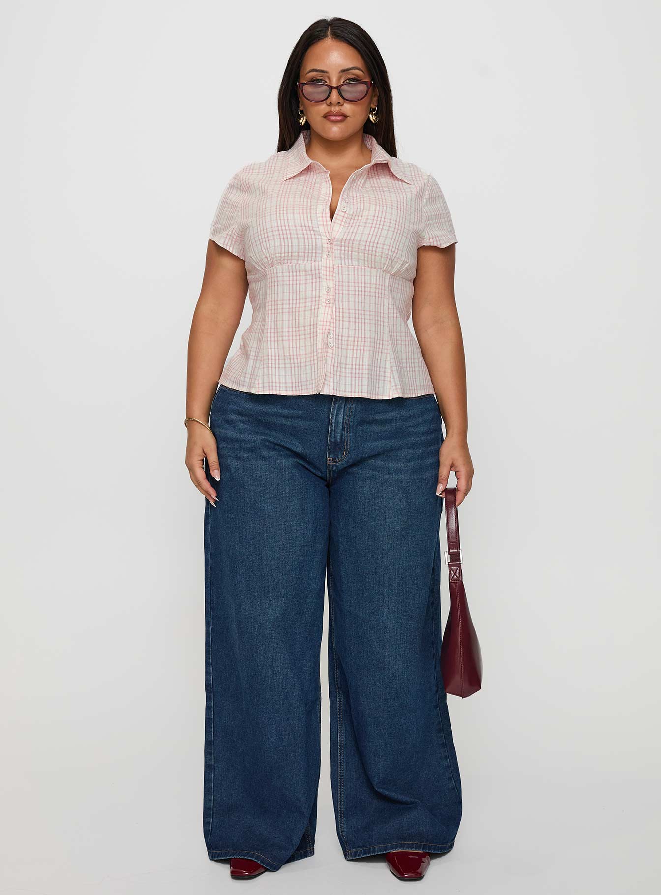 Cottesloe Blouse Top Pink Check Curve