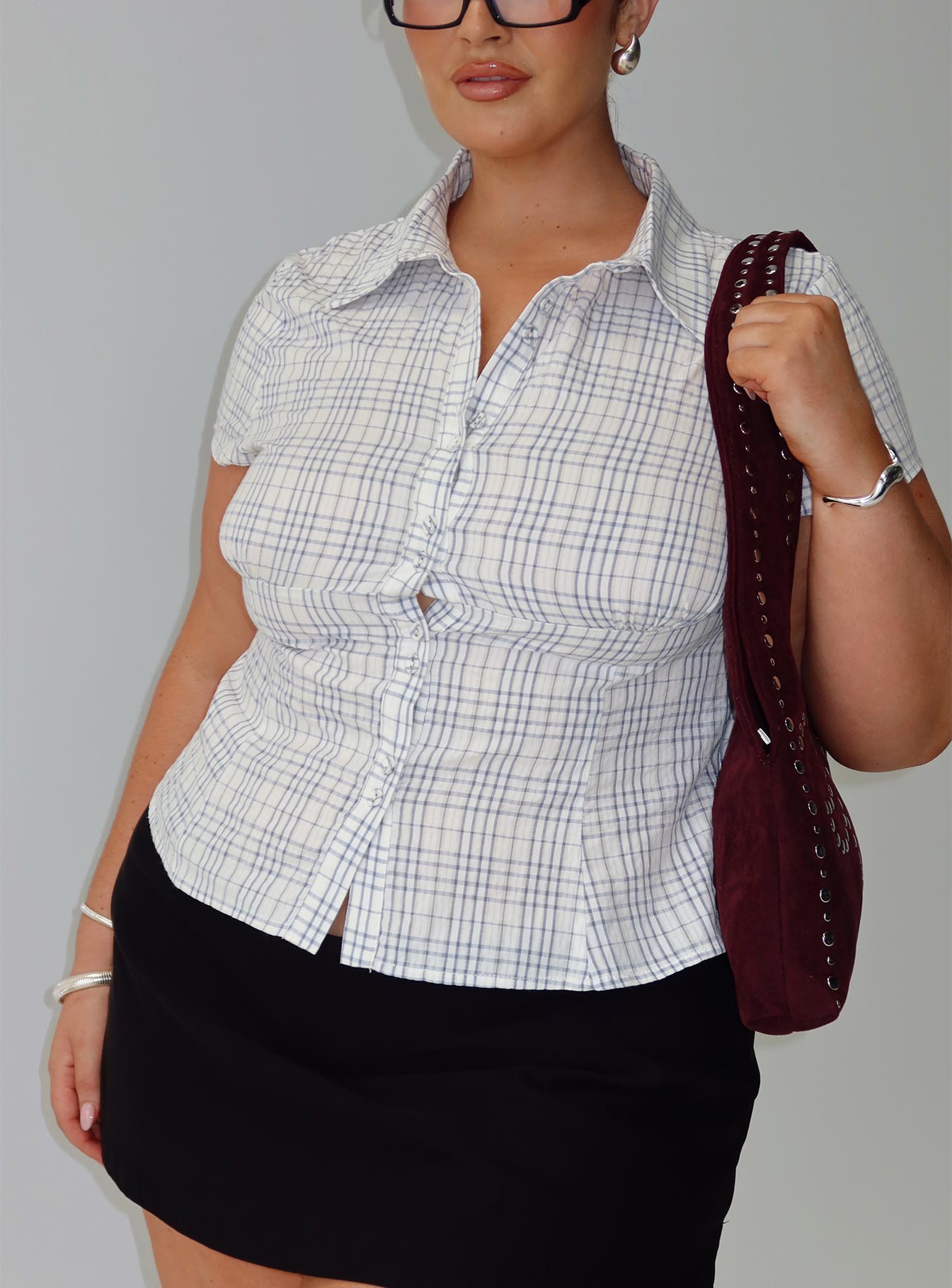 Cottesloe Blouse Top Blue Check Curve