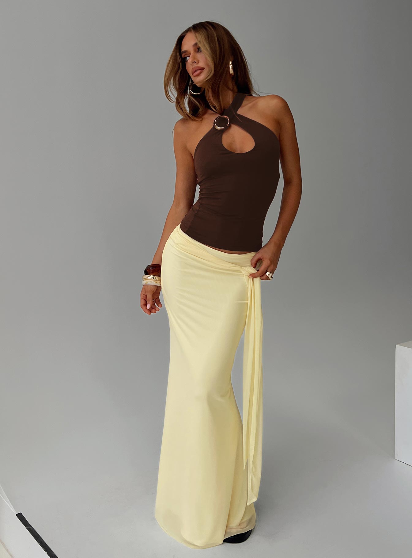 Caviar Tie Maxi Skirt Lemon