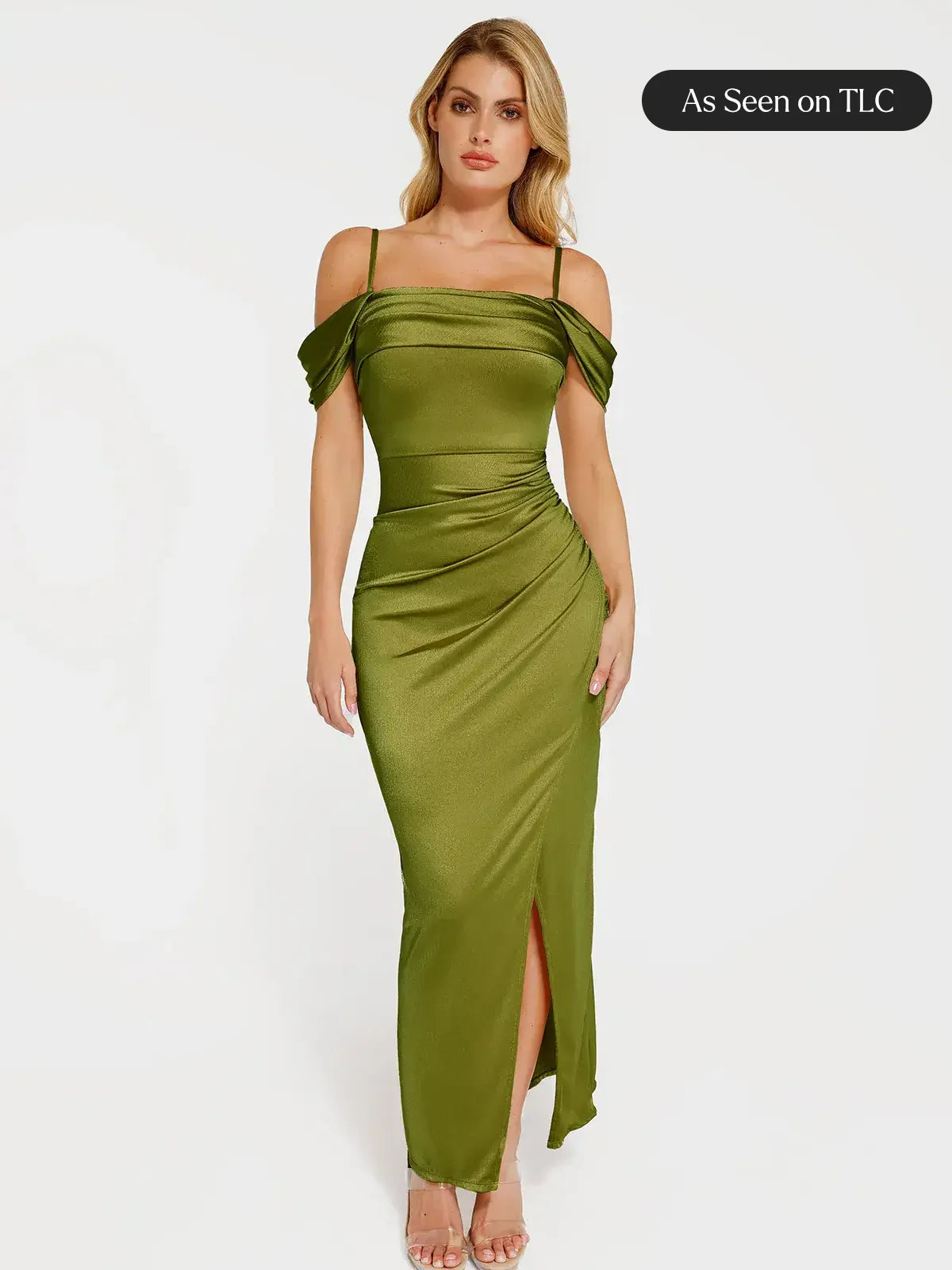 Shapewear Off Shoulder Shine Ruched Sculpting Maxi Dress