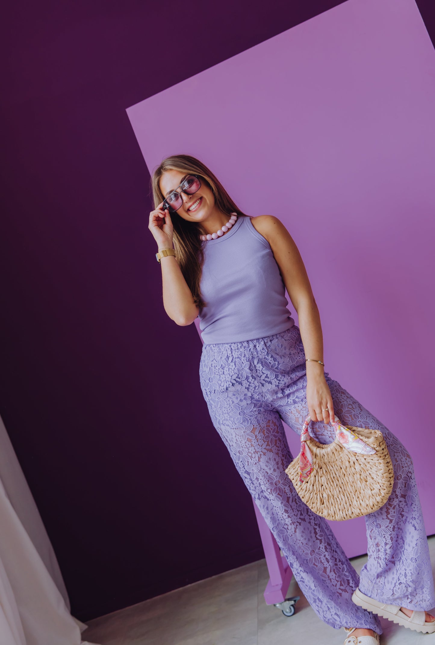 Pull On Lace Trousers - Purple Sky