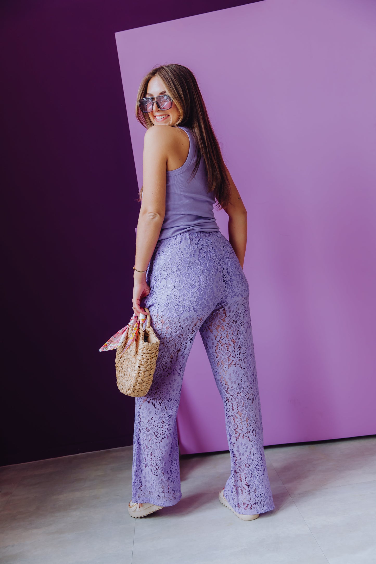 Pull On Lace Trousers - Purple Sky