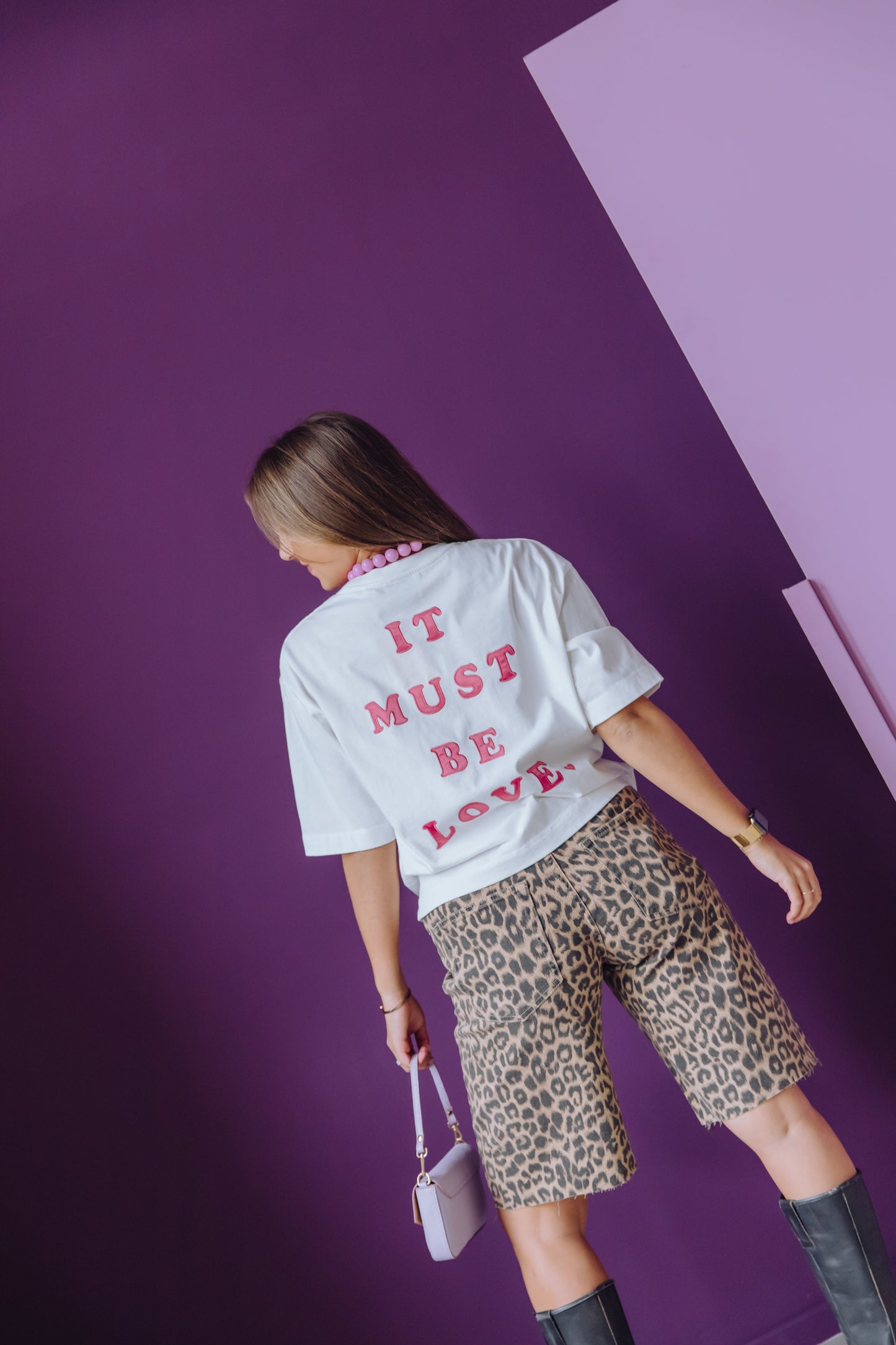 Loose Fit Leopard Jorts - Grey Morn