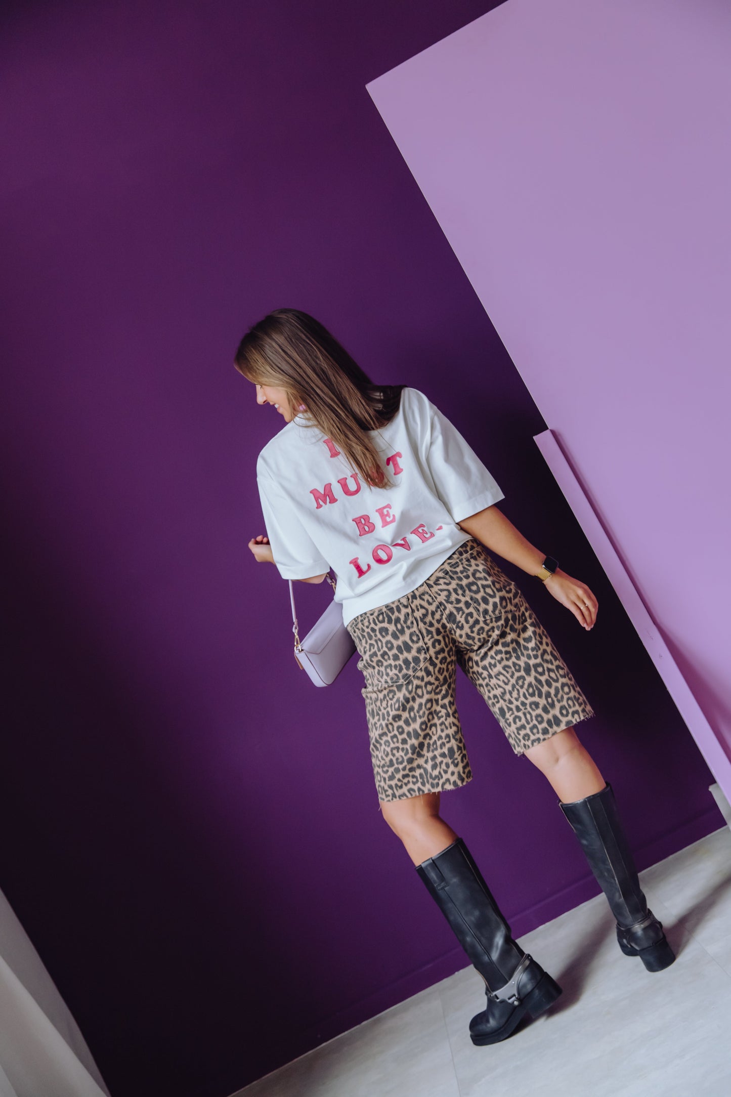 Loose Fit Leopard Jorts - Grey Morn