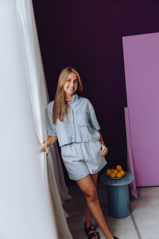 Pull On Denim Short - Blue