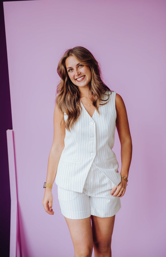 Pinstripe Shorts - Off White