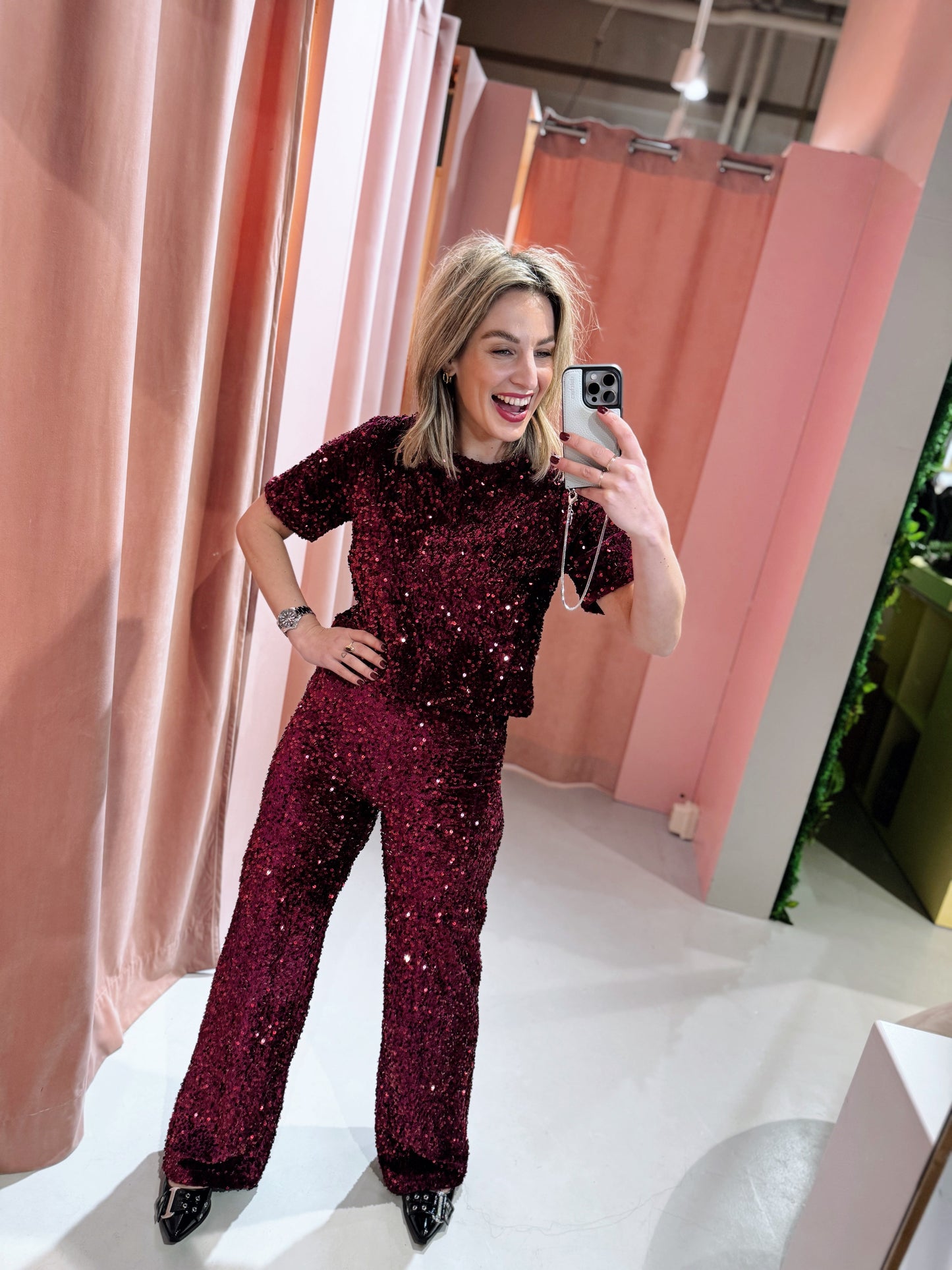 Mila Paillet Pants - Burgundy