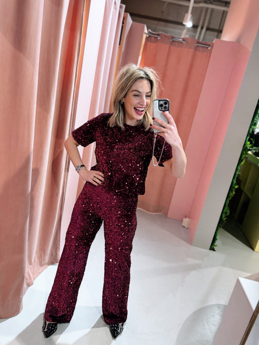 Mila Paillet Pants - Burgundy