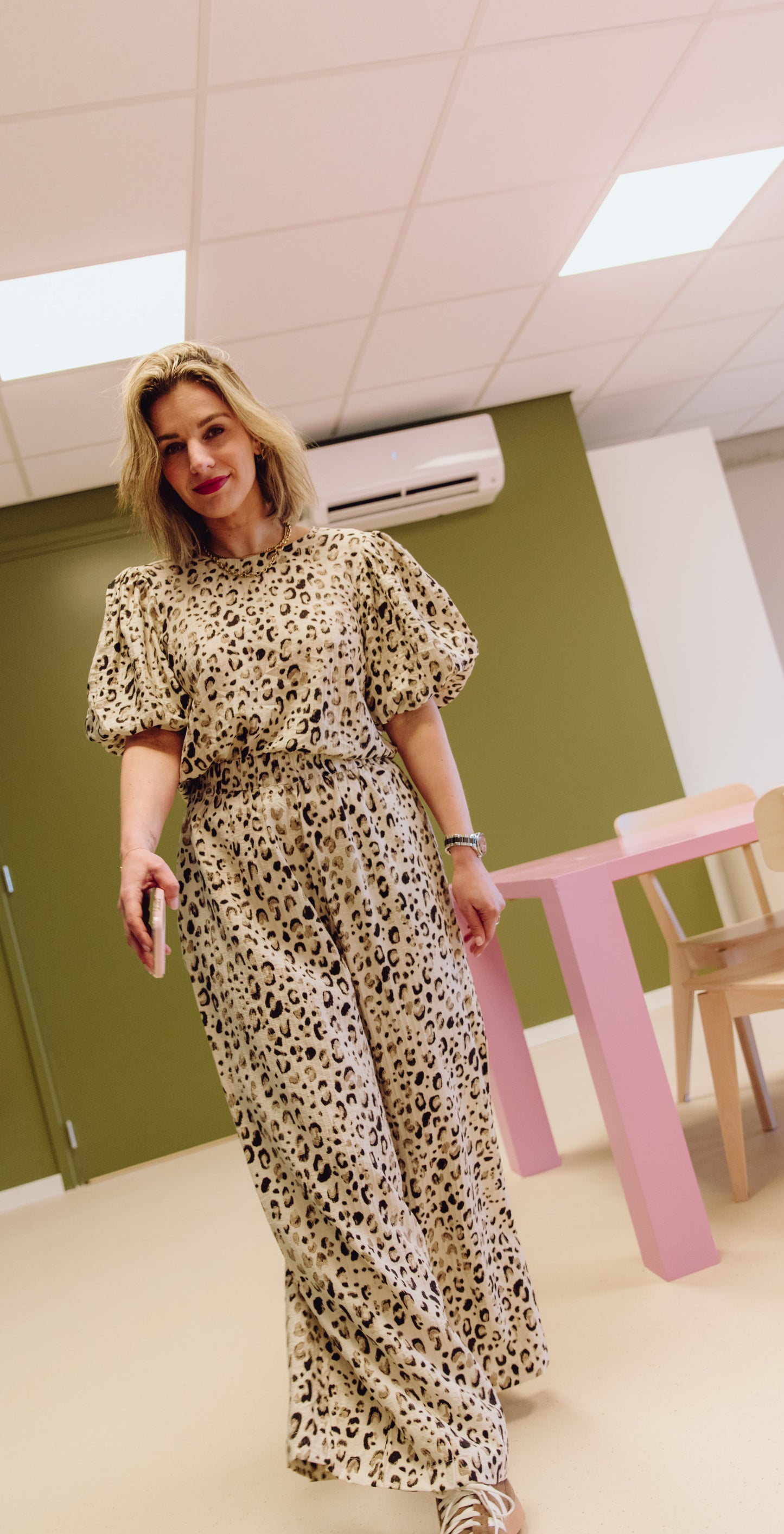 MSCHAlyona Vlora HW Pants AOP - Oatmeal Leo