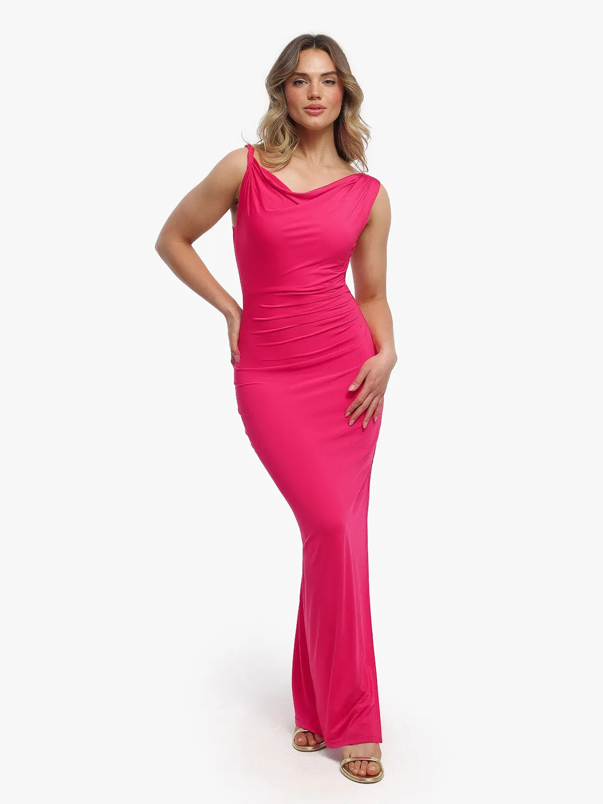 Shapewear Solid Cowl Neck Ruched Sculpting Maxi Dress