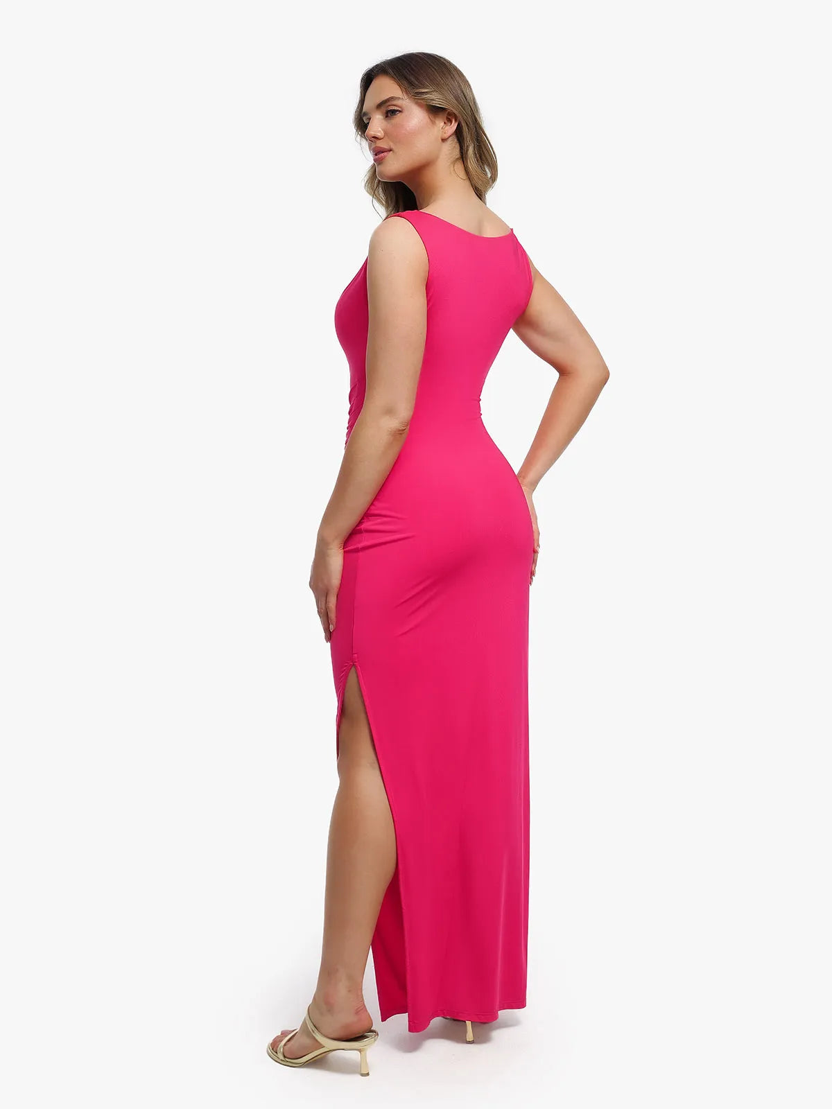 Shapewear Solid Cowl Neck Ruched Sculpting Maxi Dress