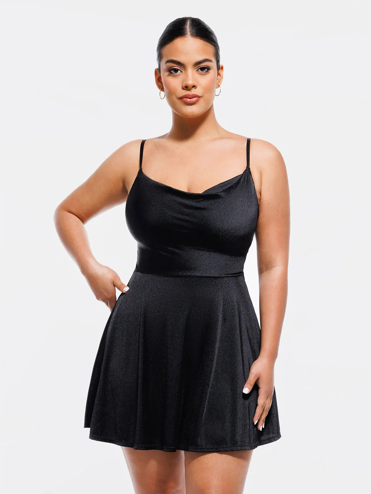 Shapewear Strappy Cowl Neck Tummy Control Flare Dress