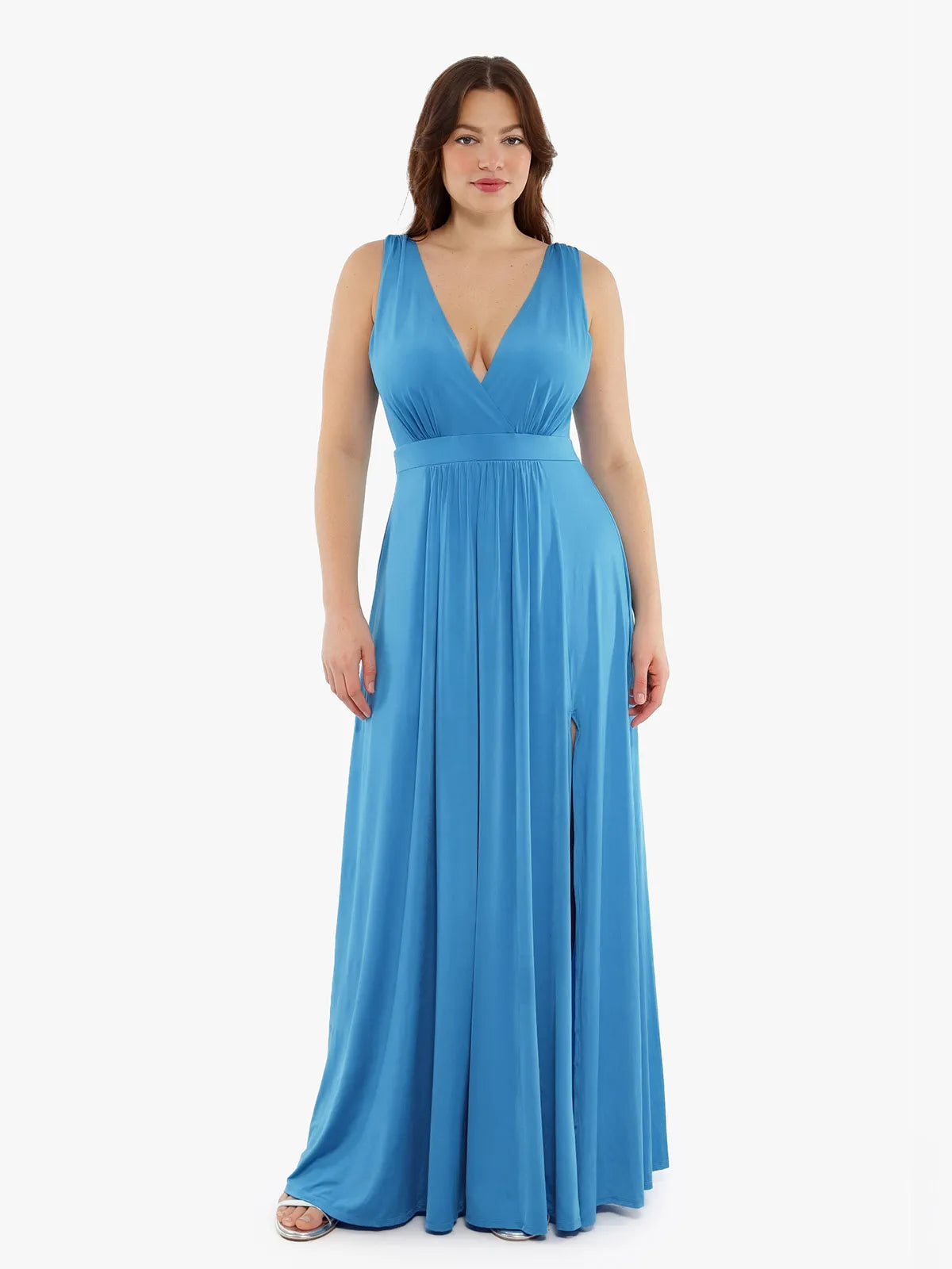 Shapewear Deep V-Neck Front Slit Goddess Maxi Dress