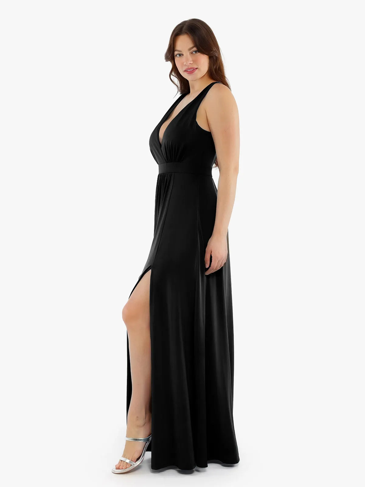 Shapewear Deep V-Neck Front Slit Goddess Maxi Dress