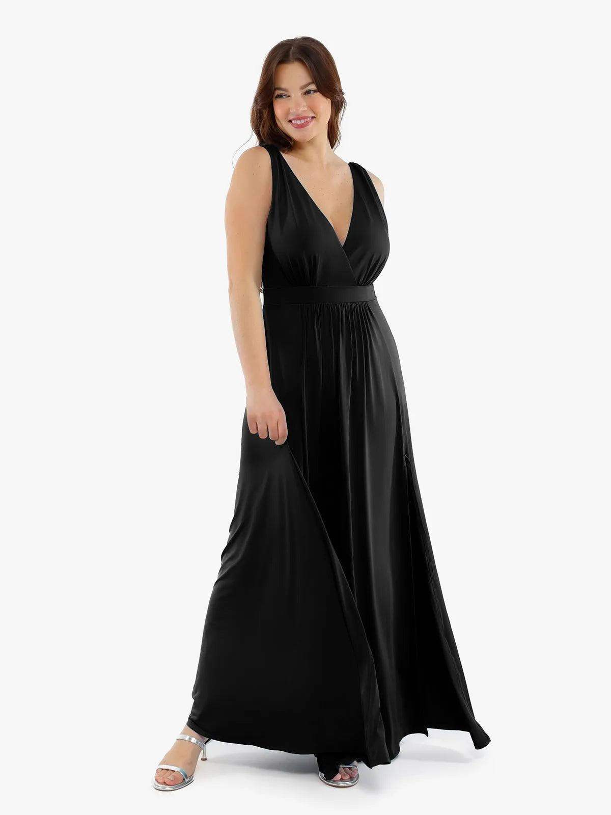 Shapewear Deep V-Neck Front Slit Goddess Maxi Dress
