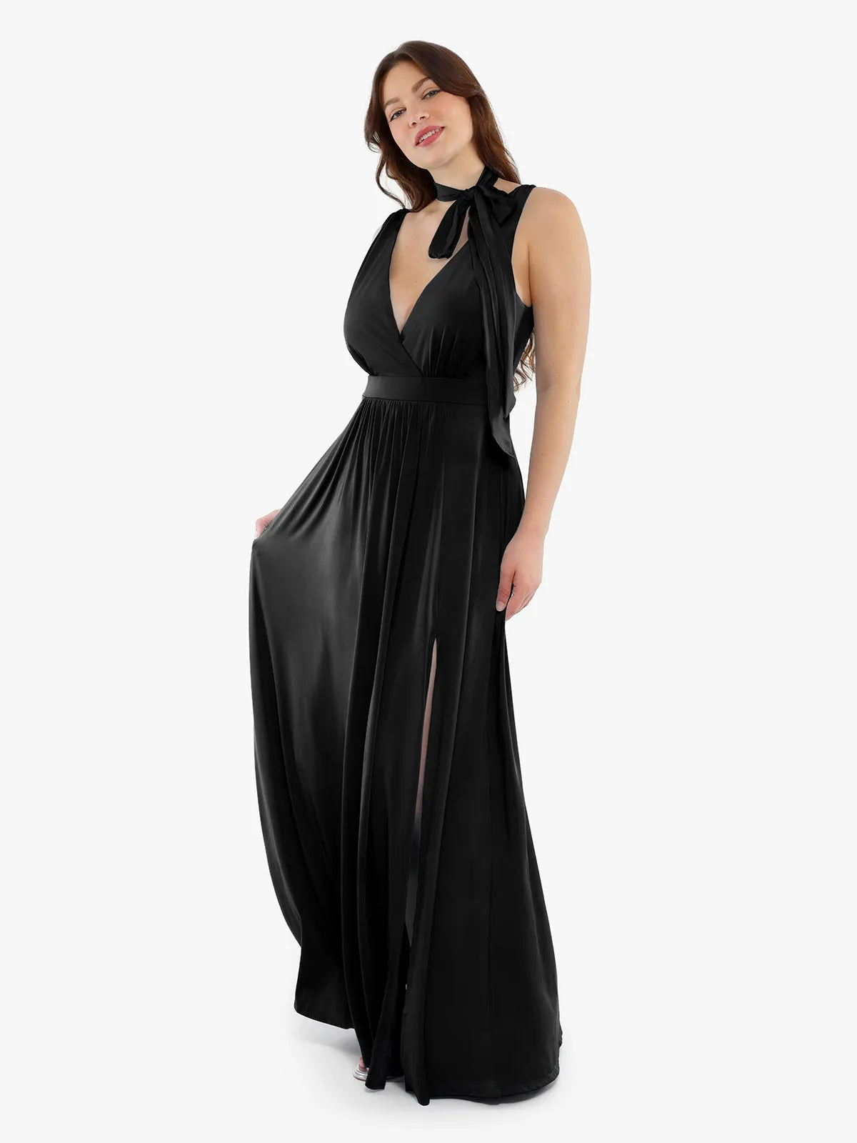 Shapewear Deep V-Neck Front Slit Goddess Maxi Dress