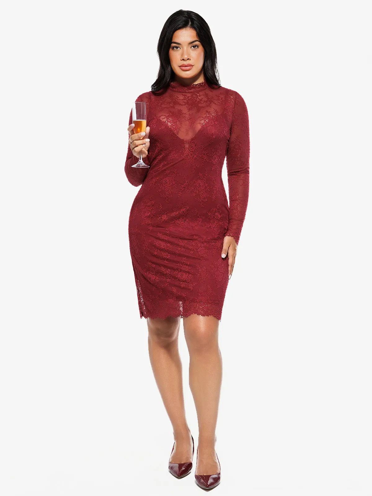 Shapewear Two-In-One Lace Overlay Sculpting Dress