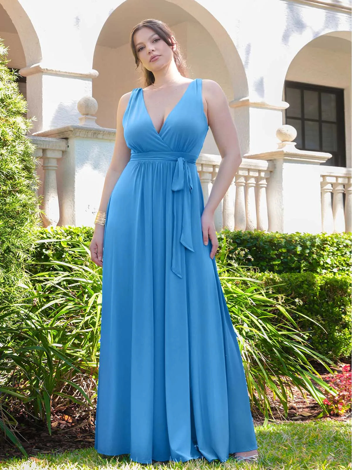 Shapewear Deep V-Neck Front Slit Goddess Maxi Dress