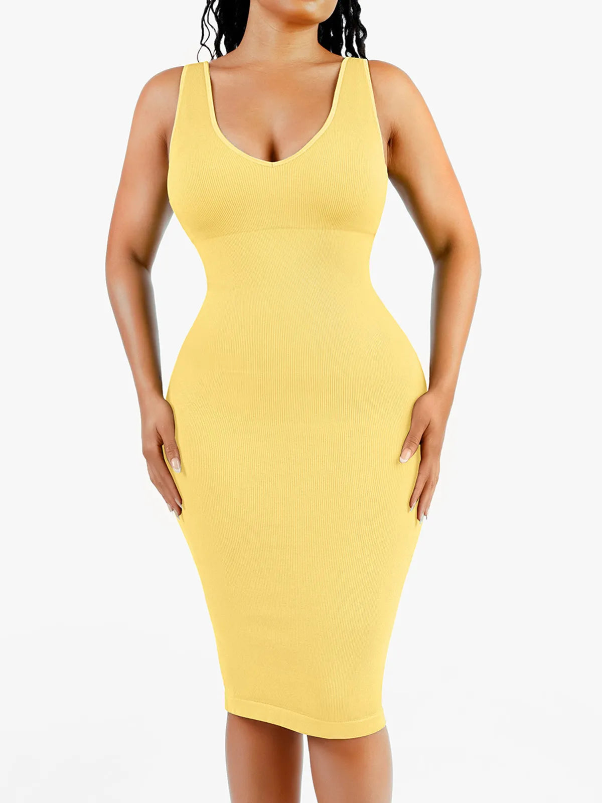Shapewear Deep V-Neck Tummy Control  Midi Dress