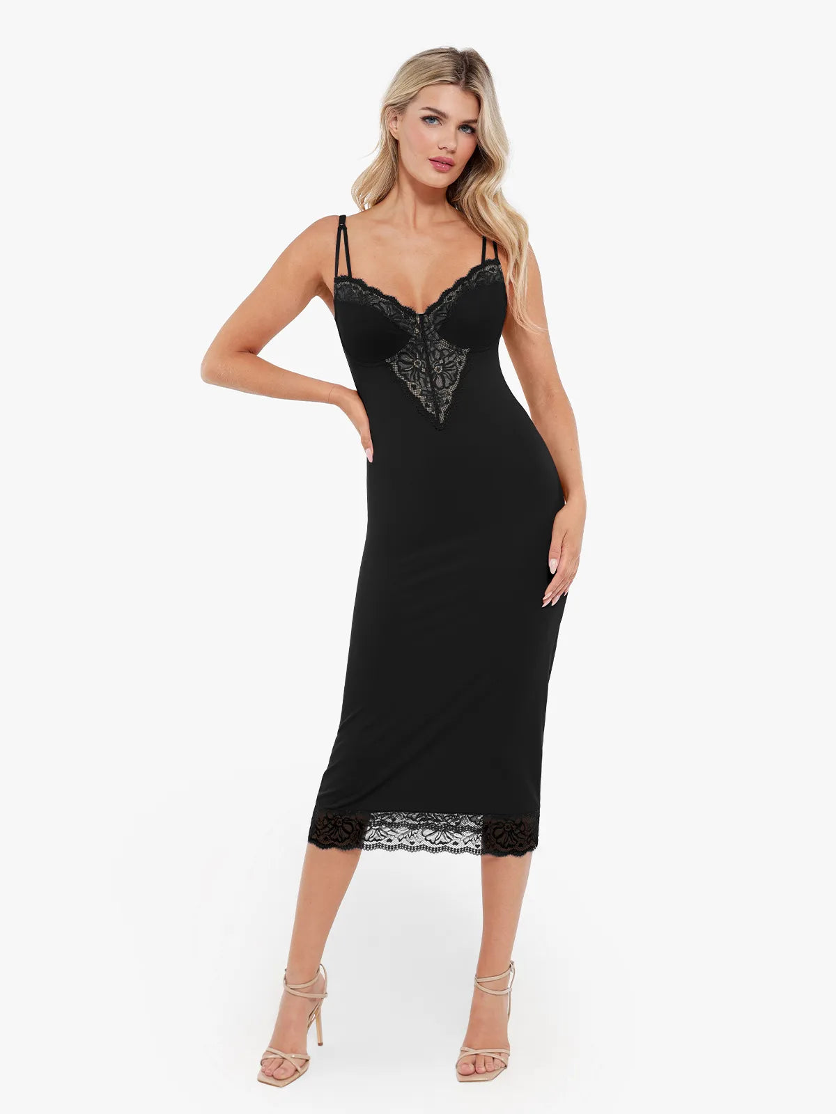 Shapewear Tummy Control Lace Inset Midi Dress