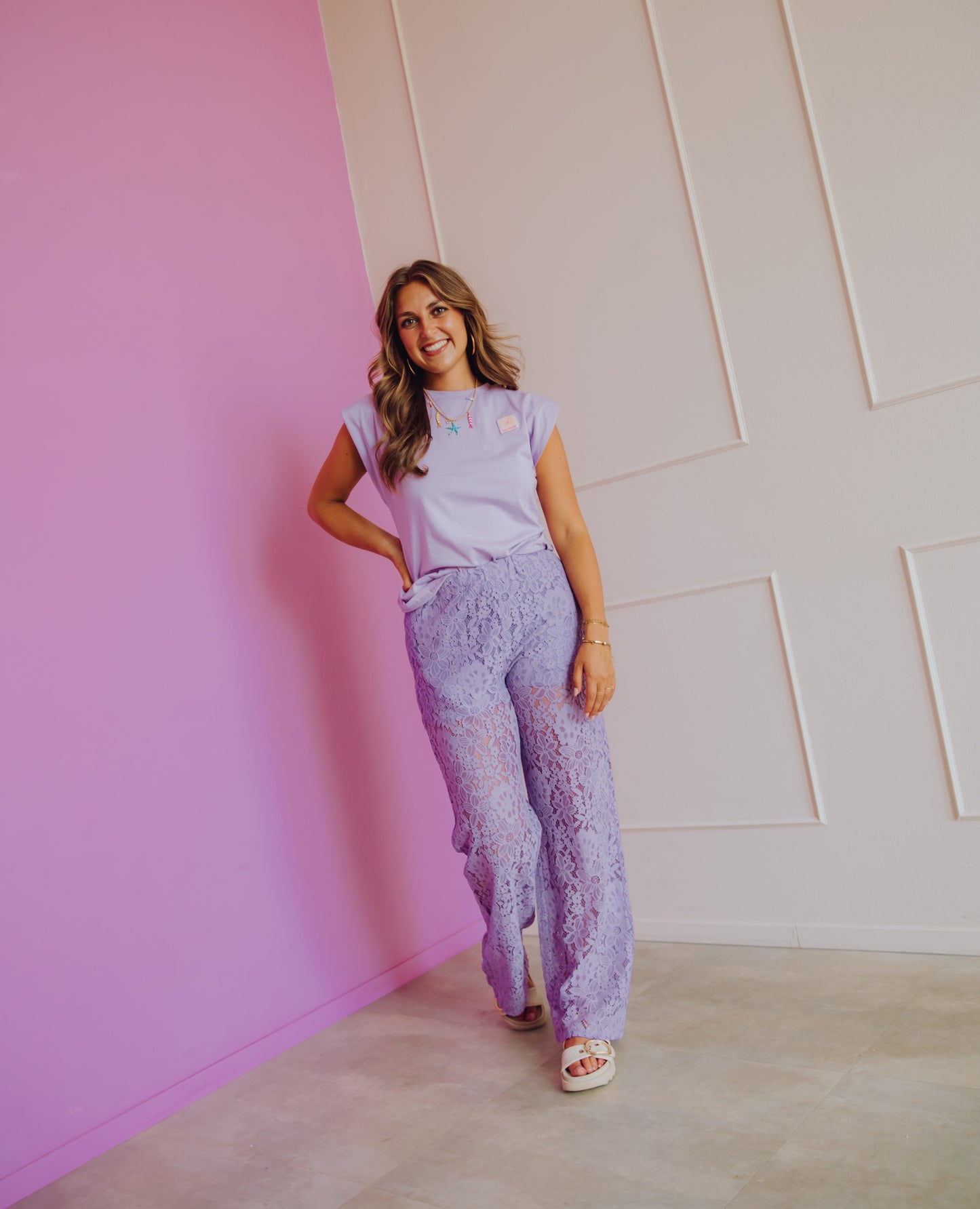 Pull On Lace Trousers - Purple Sky