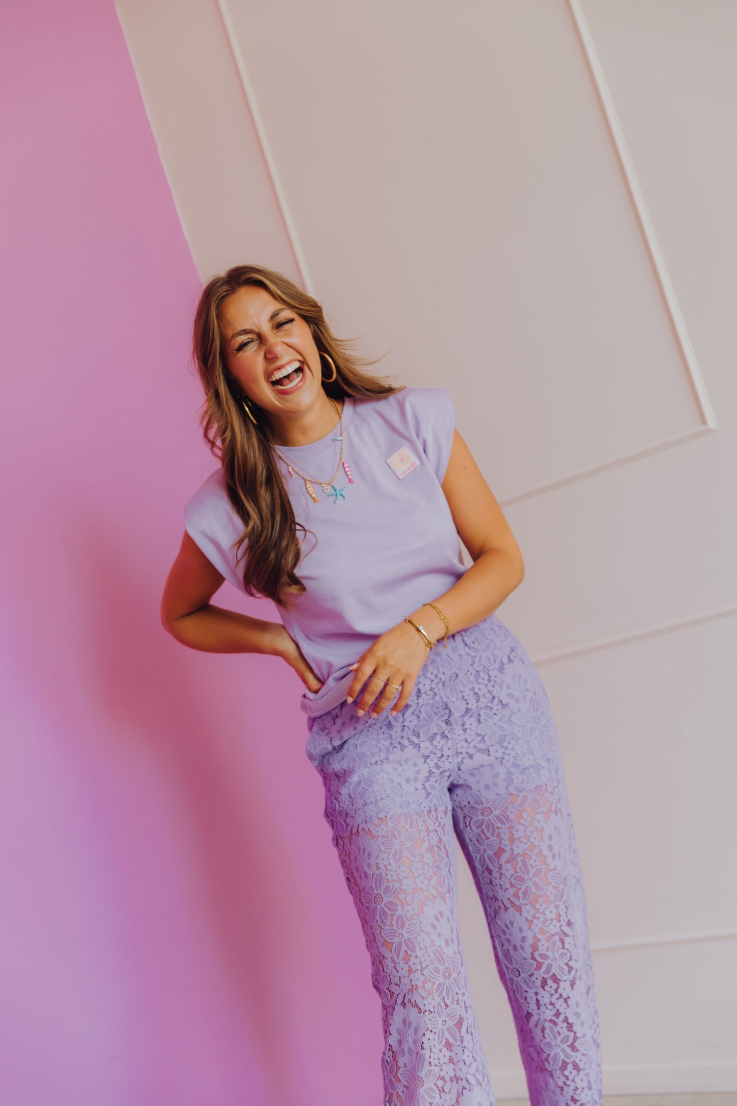 Pull On Lace Trousers - Purple Sky