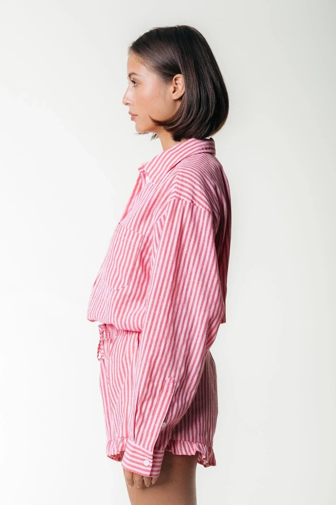 Sensa Striped Ruffle Short - Poppy Red