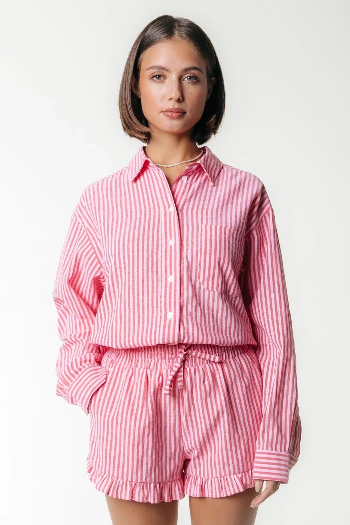 Sensa Striped Ruffle Short - Poppy Red