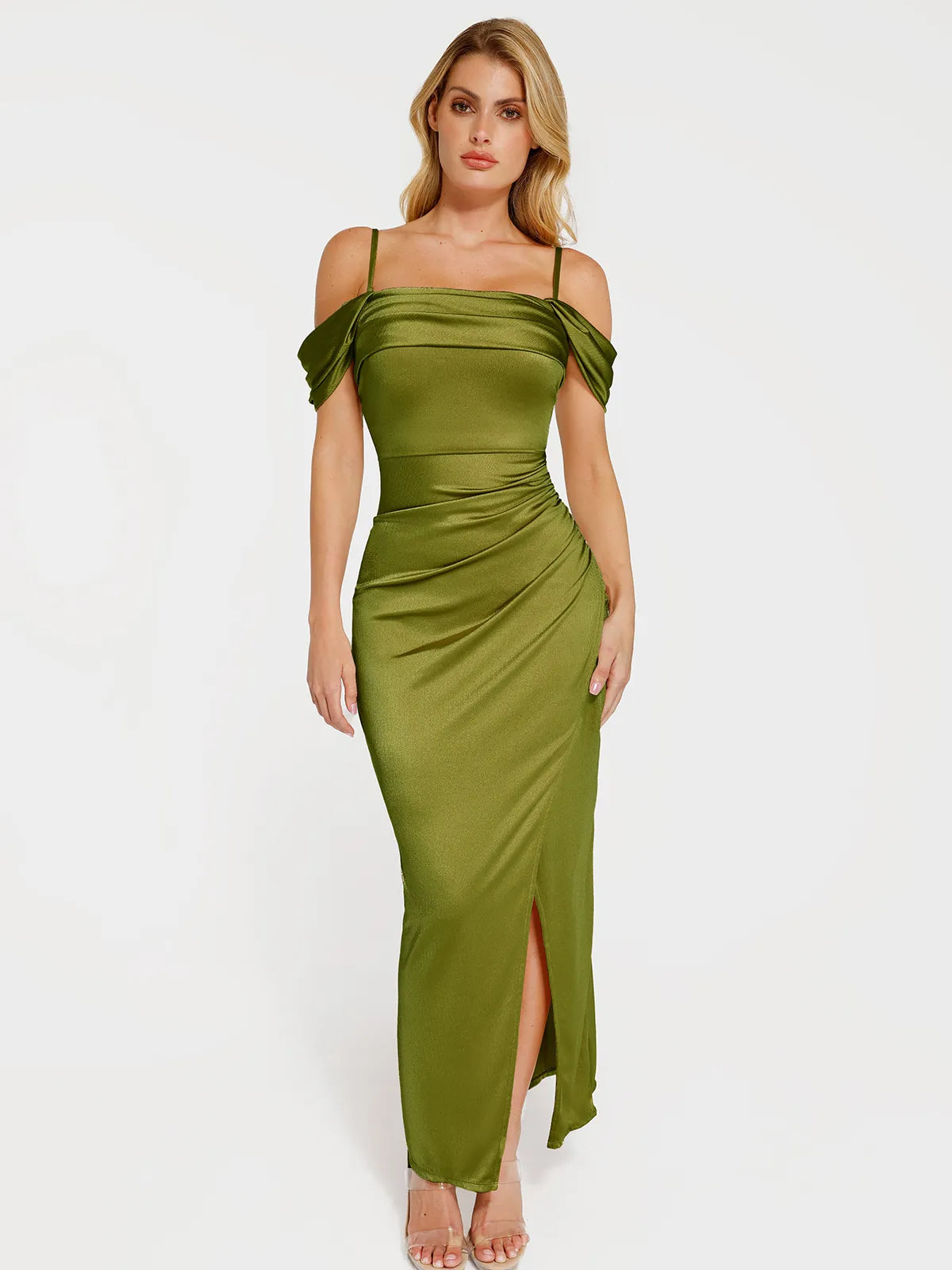 Shapewear Off Shoulder Shine Ruched Sculpting Maxi Dress