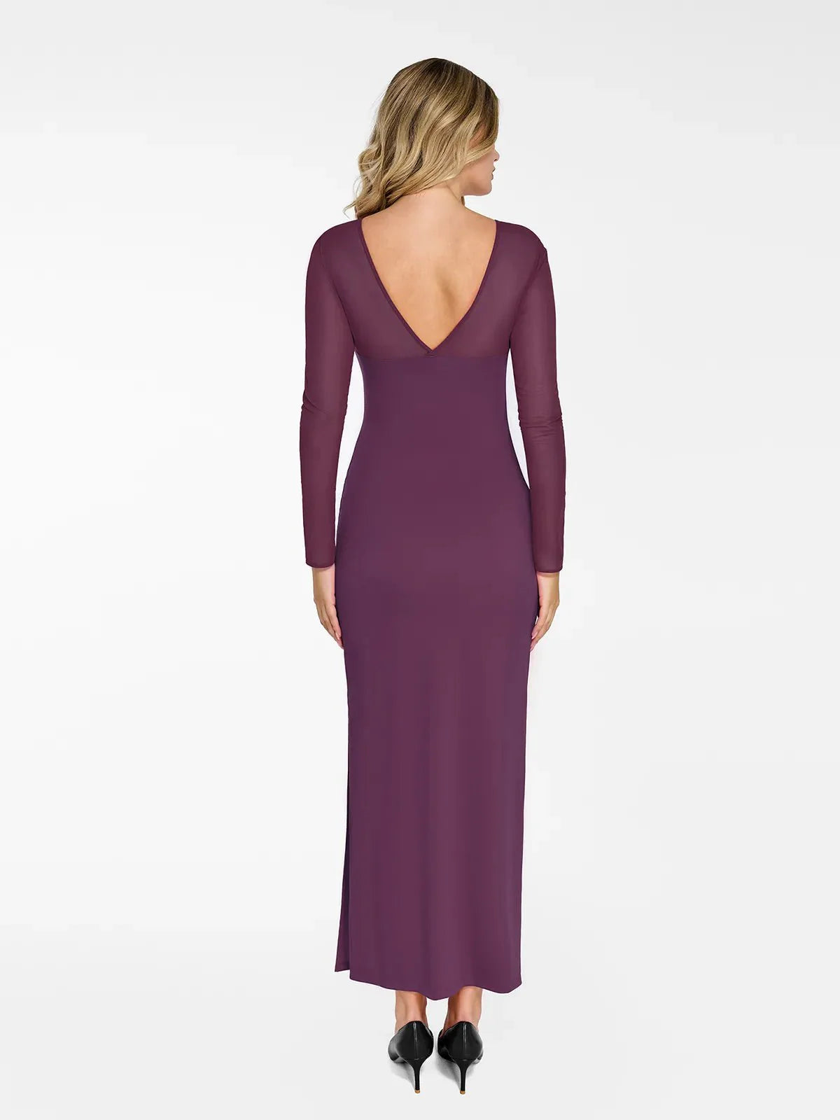 Shapewear Mesh Long Sleeve V-Back Slimming Maxi Dress