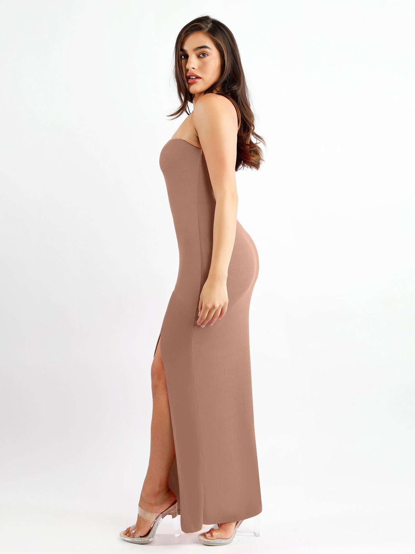 Shapewear Modal One Shoulder Front Slit Slimming Maxi Dress