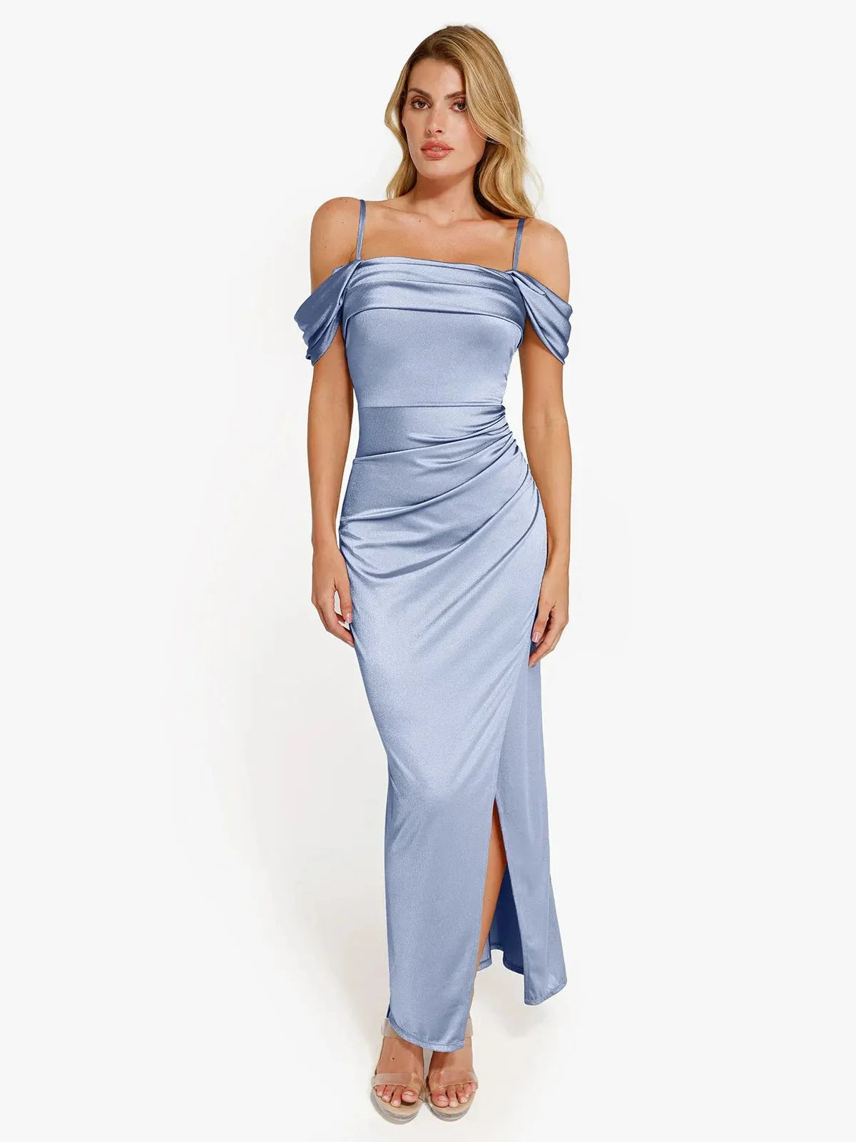 Shapewear Off Shoulder Shine Ruched Sculpting Maxi Dress