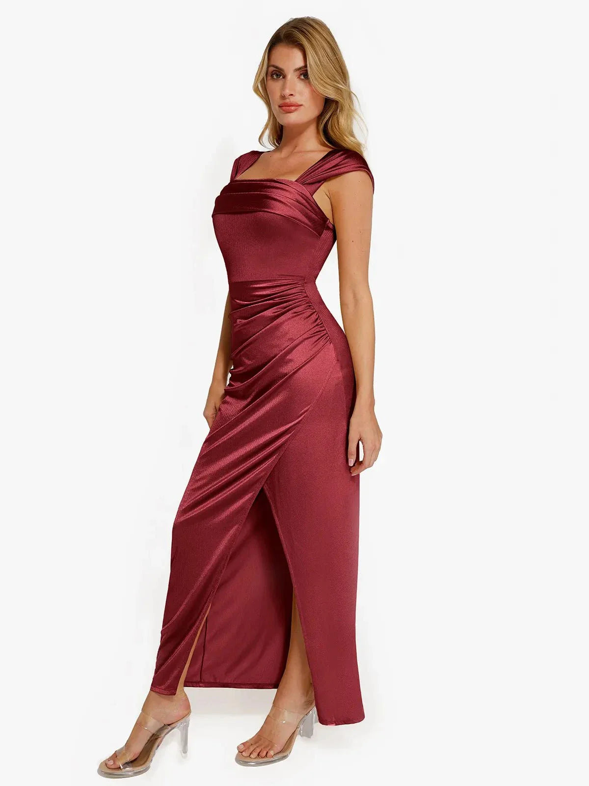 Shapewear Off Shoulder Shine Ruched Sculpting Maxi Dress