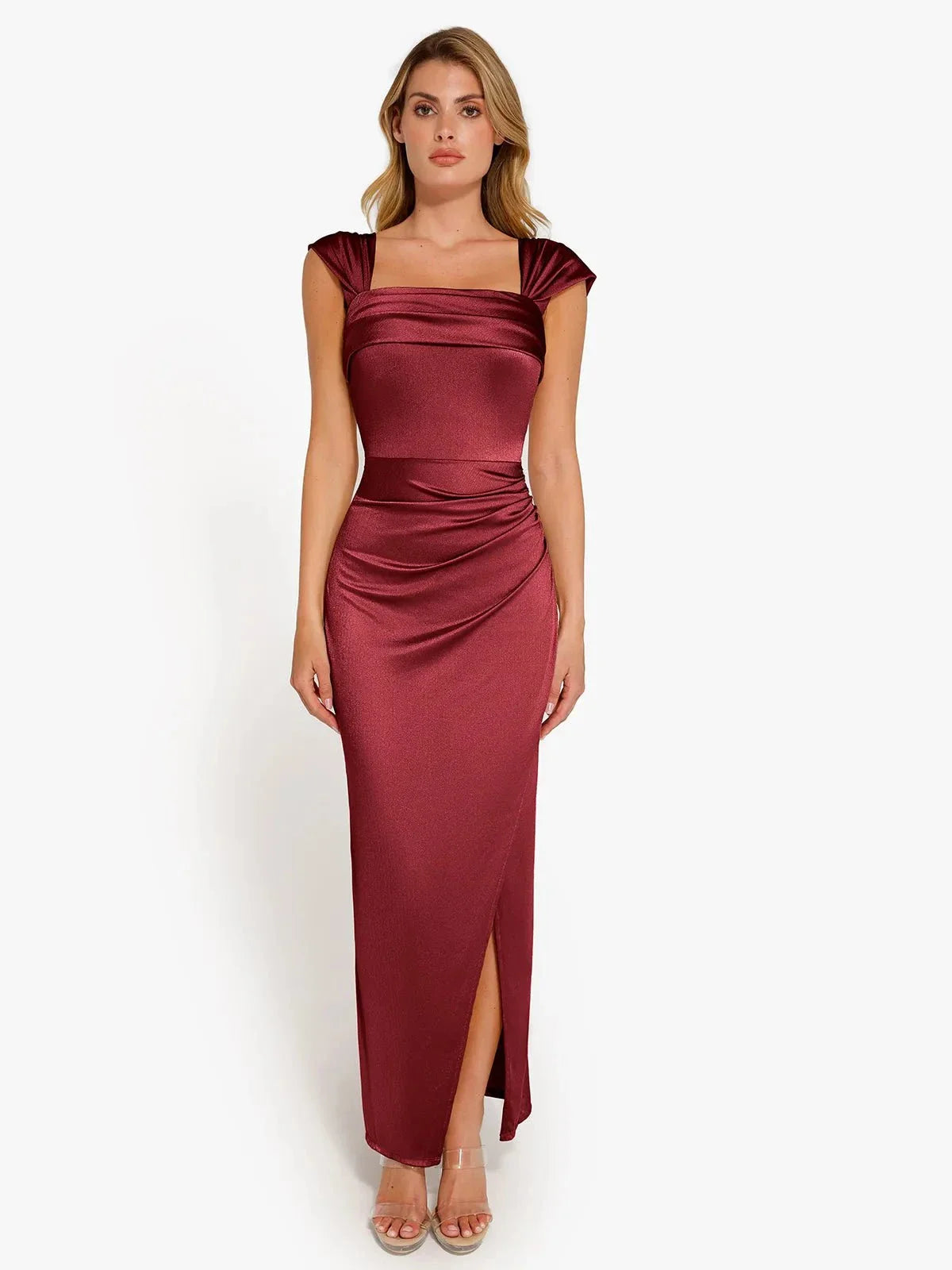 Shapewear Off Shoulder Shine Ruched Sculpting Maxi Dress