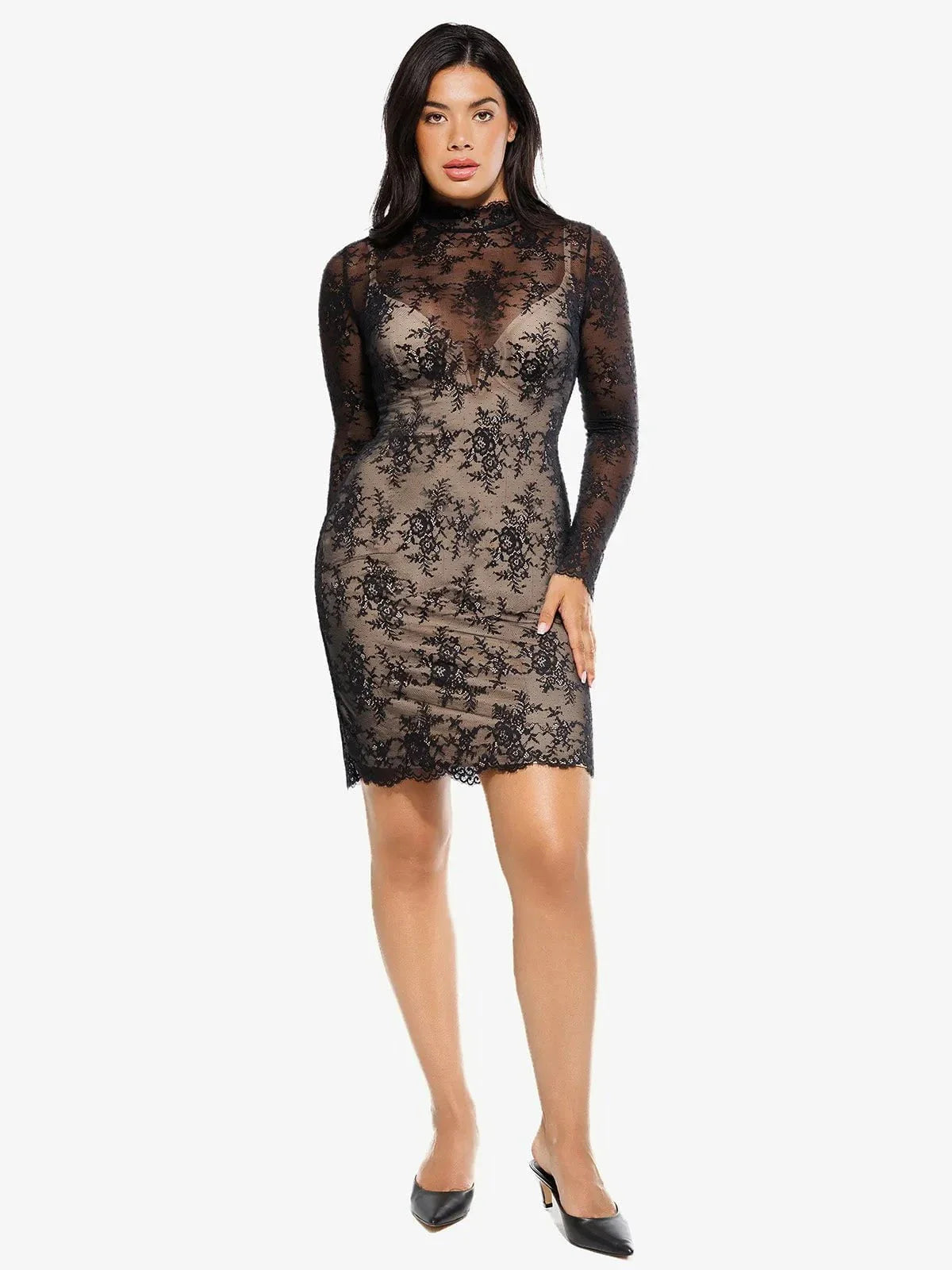 Shapewear Two-In-One Lace Overlay Sculpting Dress