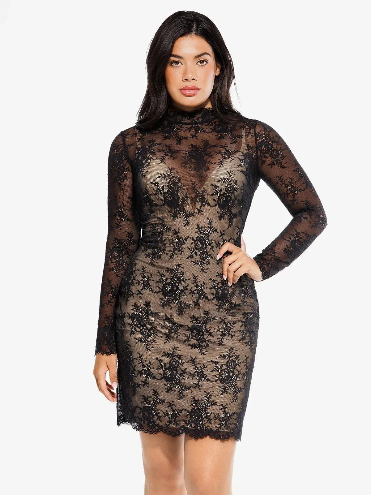 Shapewear Two-In-One Lace Overlay Sculpting Dress