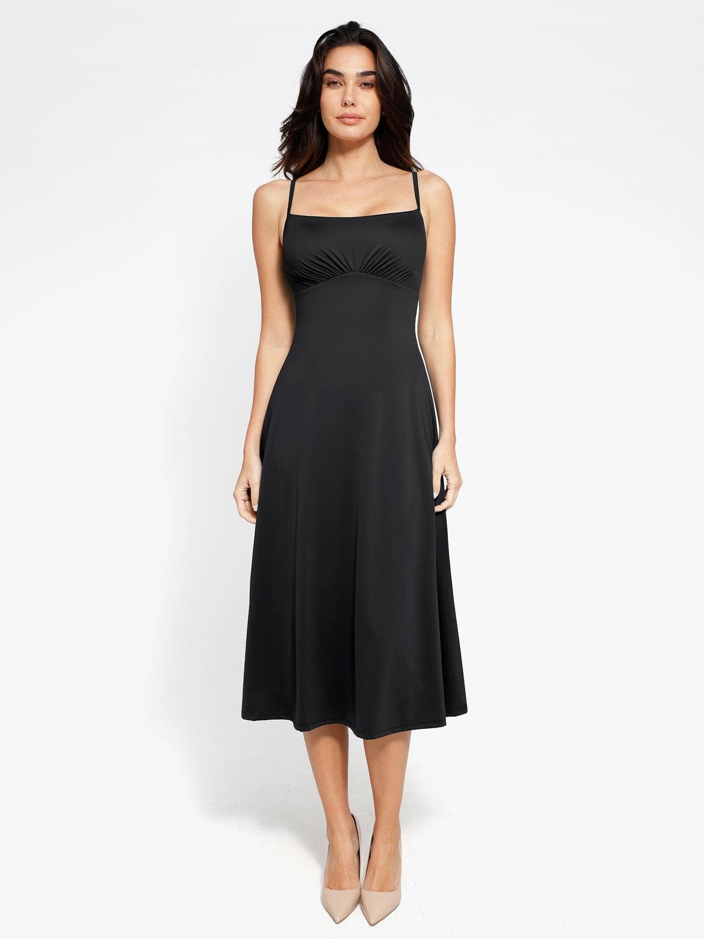 Shapewear Built-In Sculpting A-Line Midi Slip Dress