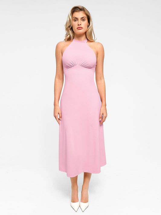 Shapewear Sculpting Backless Halter A-Line Midi Dress